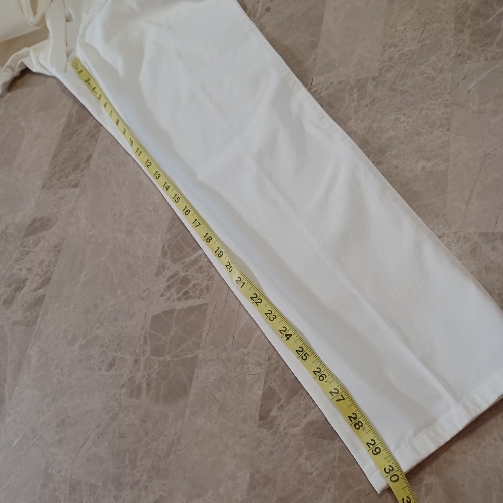 Lauren Ralph Lauren White Straight-Leg Pants with Leather Detail - Size 12 - Picture 10 of 11